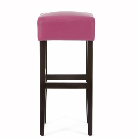 Tabouret de bar rose sans dossier en vinyl et bois - Max