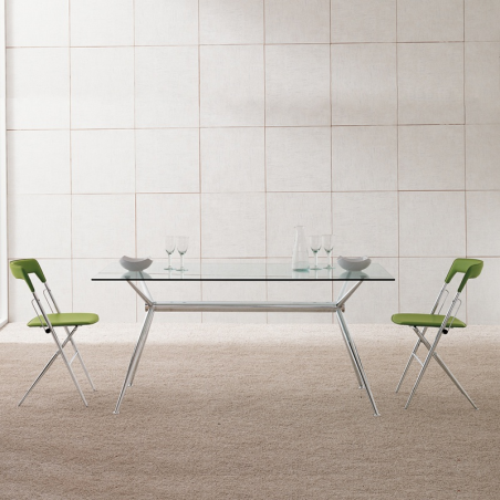 Table en verre design avec pieds en croix métalliques chromés - Brioso Midj®
