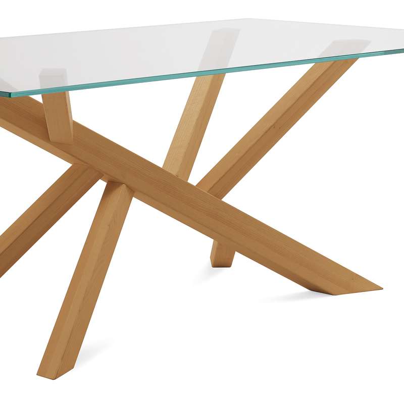 table verre pied central bois