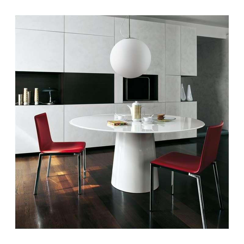 Dcb home table basse 120 cm de diamètre, verre transparent, pied blanc