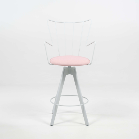 Tabouret design pivotant en synthétique rose et métal blanc - Well