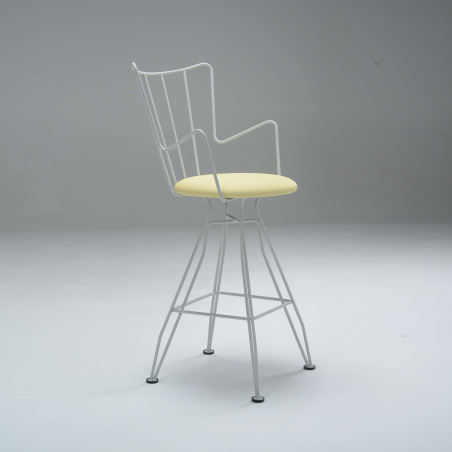 Tabouret snack design fabrication française en vinyle jaune et métal blanc- Well
