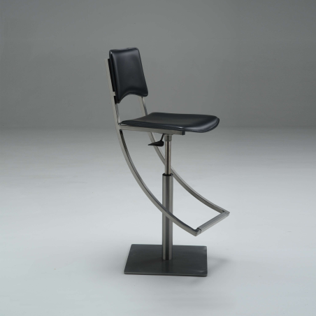 Tabouret réglable en métal et croûte de cuir noire - Ophélie