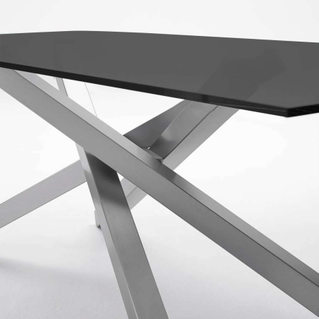 able design en verre trempé noir et piétement mikado en métal satiné - Péchino Midj®