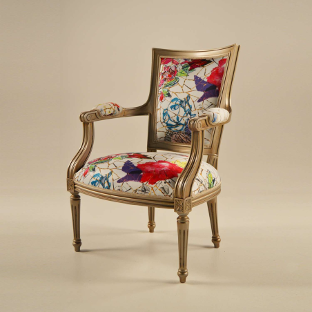 Fauteuil cabriolet Louis 16 fabrication française en tissu et bois - Quentin