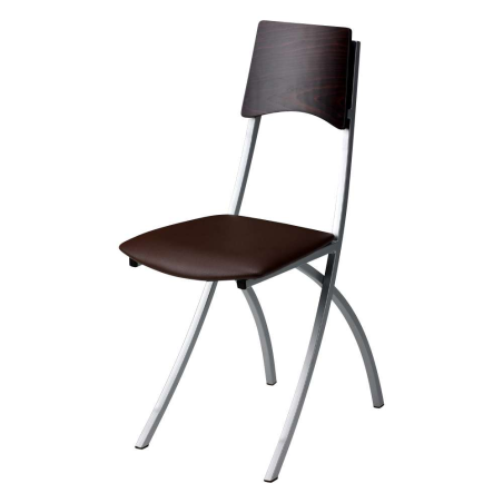 Chaise de cuisine en métal et synthétique dossier bois wengé - Ophélie