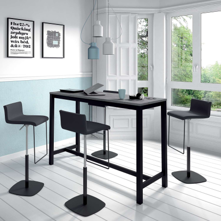 Table haute de cuisine hauteur 110 cm en stratifié gris et métal noir 160 x 60 cm - Vienna