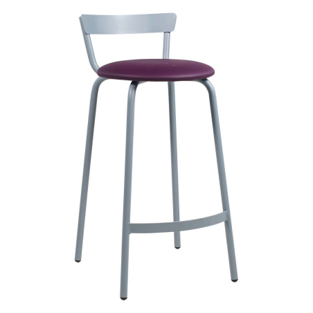 Tabouret snack fabriqué en France structure en métal gris alu et assise rembourrée mauve - Xoxo