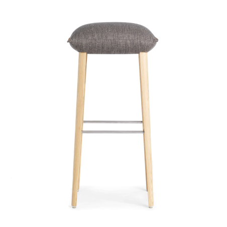 Tabouret rembourré sans dossier en tissu gris et pieds bois massif - Soda Mobitec®