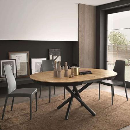 Table extensible en bois chêne plaqué et pieds en métal noir - Fahrenheit
