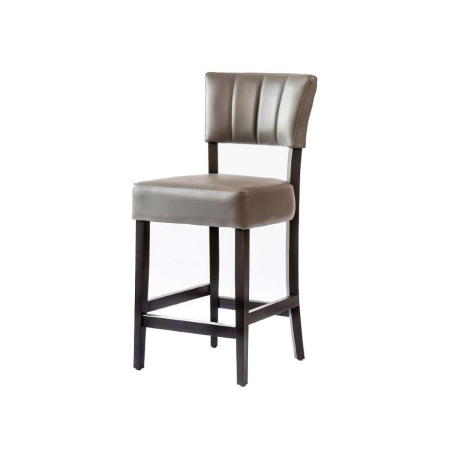 Tabouret snack matelassé gris en synthétique et pieds en bois noirs - BarSteffi 2