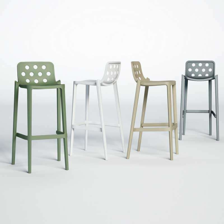 Tabouret de bar moderne empilable avec dossier ronds ajourés - Isidoro