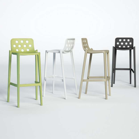 Tabouret de bar de jardin moderne empilable avec dossier ronds ajourés - Isidoro