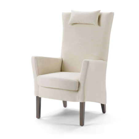 Fauteuil contemporain dossier haut en tissu blanc et bois - Manhattan Uno Mobitec®
