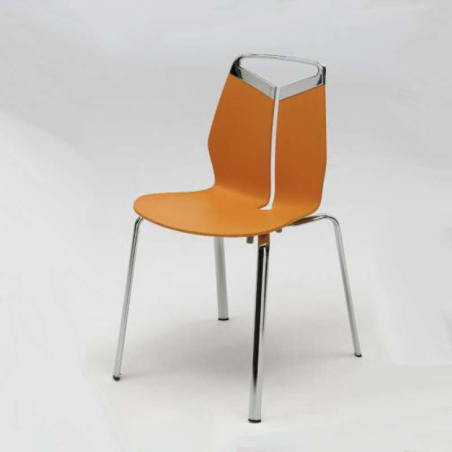 Chaise de designer coque polypropylène orange pieds en métal - Gripp