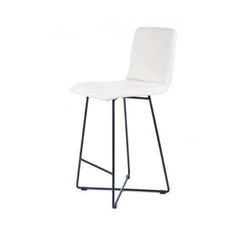 Tabouret 65 cm scandinave blanc avec pieds en métal noir - Plaza