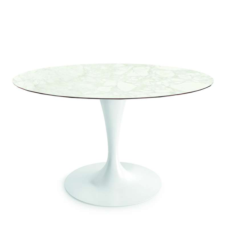 Table ronde design en céramique marbre avec pied central - Flûte Sovet®