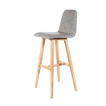 Tabouret 80 cm scandinave gris avec pieds en bois naturel - Pandora