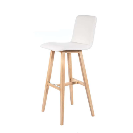 Tabouret de bar scandinave blanc avec pieds en bois naturel - Plaza
