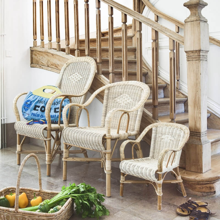 Fauteuil dossier haut en rotin vintage - Grand-père