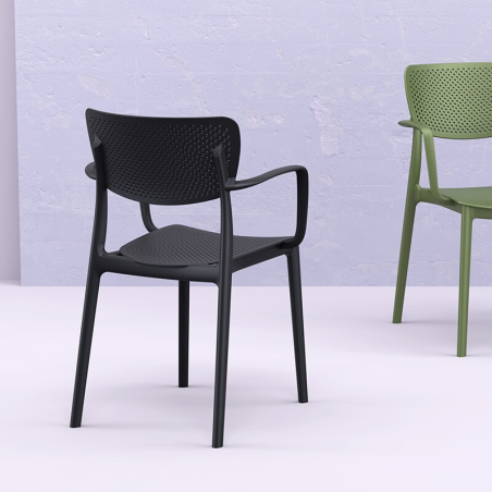 Chaise avec accoudoirs en polypropylène micro perforé noir - Loft