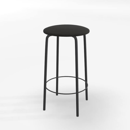 Tabouret sans dossier assise en tissu noir rembourrée - Nantes