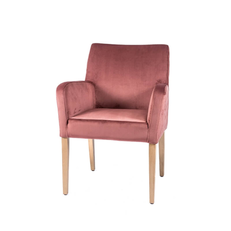 Fauteuil matelassé en tissu rose et pieds en bois - Moritz 4