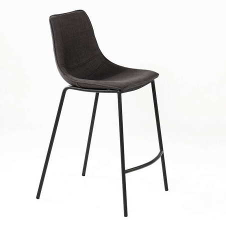 Tabouret snack en tissu gris foncé et pieds en métal noir - Coque