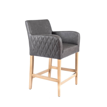 Tabouret mi hauteur au dossier matelassé et pieds en bois - BarMoritz 2