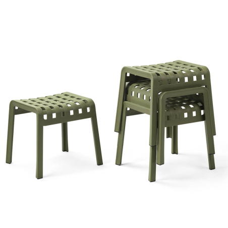 Tabouret bas design extérieur empilable en polypropylène vert - Poggio