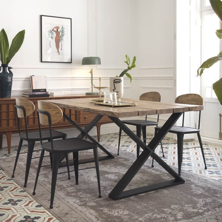 Chaise indus en pin massif et métal noir made in Spain - Austin