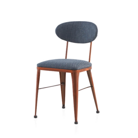 Chaise vintage en métal et tissu bleu - Austin