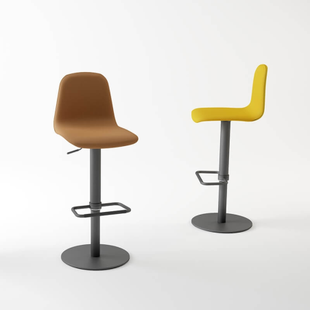 Tabouret réglable tapissé jaune et marron avec repose-pieds Orange