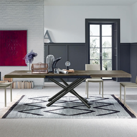 Table avec allonges design italien rectangulaire avec pied mikado - Fahrenheit