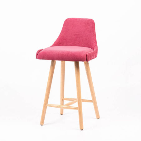 Tabouret snack matelassé rose en tissu et pieds en bois - BarLars diamant