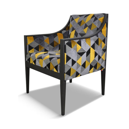 Fauteuil confortable en bois et en tissu à motif géométriques fabriqué en France - Ethan