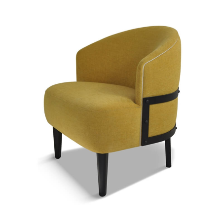 Fauteuil vintage en tissu jaune fabriqué en France - Factory