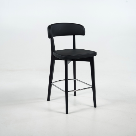 Tabouret haut en bois massif avec assise et dossier rembourrés - Siren