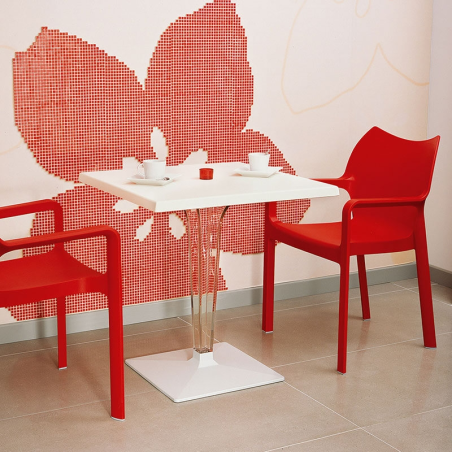 Table carrée blanche en polycarbonate et stratifié - Ice 2