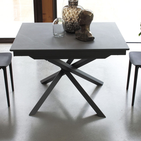 Petite table carrée design avec allonges avec pied central mikado - Tokyo