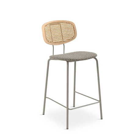 Tabouret snack rétro dossier en cannage rotin avec assise tissu - Ritmo