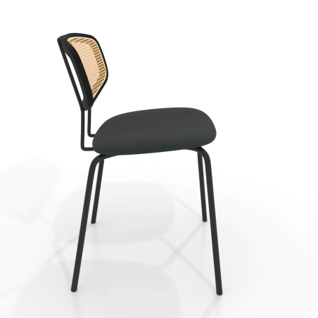 Chaise vintage avec dossier en cannage rotin et assise en synthétique - Ritmo