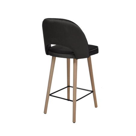 Tabouret haut en tissu dossier ajouré avec pieds en bois - Bistrot