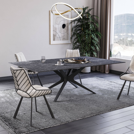 Table carrée avec allonge en céramique design avec pieds en métal - Hector