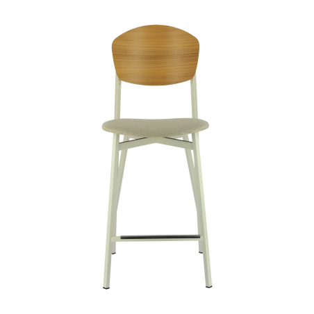 Tabouret snack design français assise en tissu dossier bois et pieds en métal - Artémis Carrier®