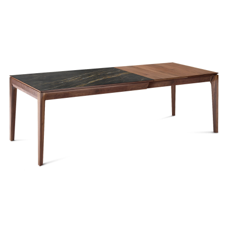 Table de salle à manger française extensible en céramique et noyer- Buzz