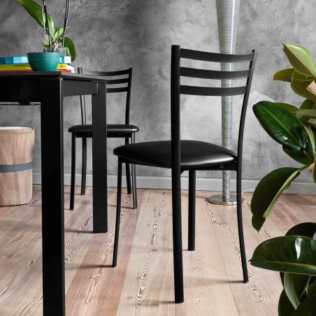 Chaise de repas noire en métal et simili - Ace 1320