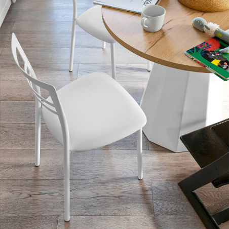Chaise de cuisine rembourrée blanche noire en simili et métal - Go 1419