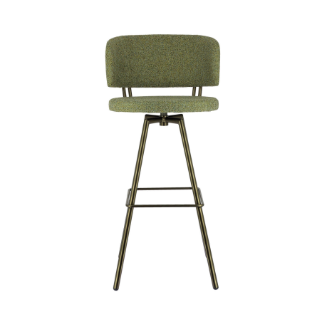 Tabouret haut moderne pivotant en tissu vert et pieds métal - Adagio