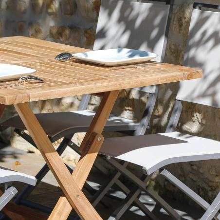 Table d'extérieur rectangulaire pliante en teck massif - Tanama